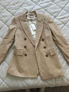 Veronica Beard Dickey Double-Breasted Beige Women's Blazer Jacket